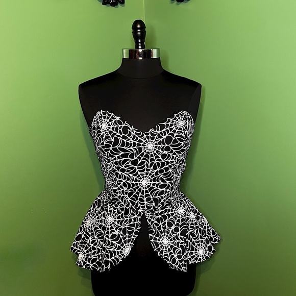 Tops - Pinup Girl Clothing- Couture For Everybody Spiderweb Peplum Bustier